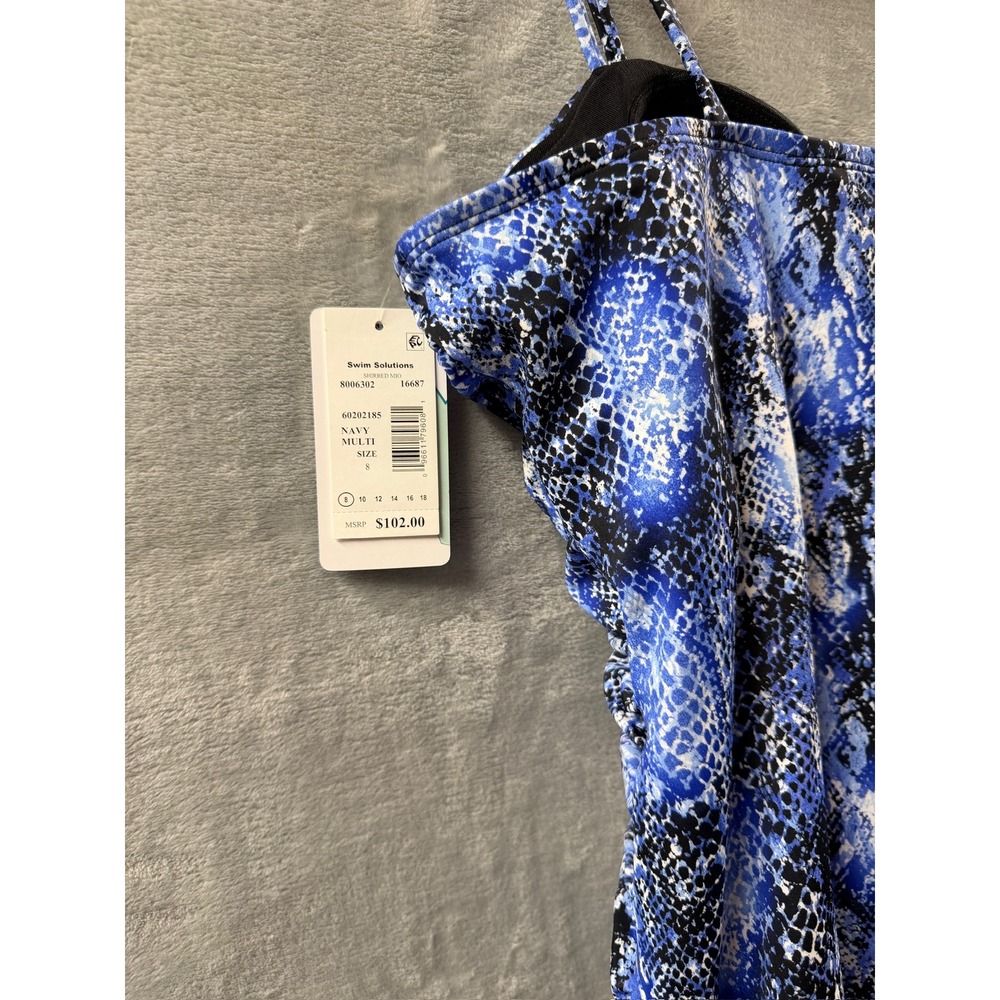 Swim Solutions Shirred One Piece Swimsuit Navy Multi Snakeskin Print Sz 8 $102 - Picture 14 of 14